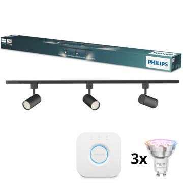 Philips - LED RGBW spot svjetiljka s mogućnošću prigušivanja za sustav tračnica EASYLINK HUE 3xGU10/4,7W/230V 2200-6500K 1m crna + Hue bridge