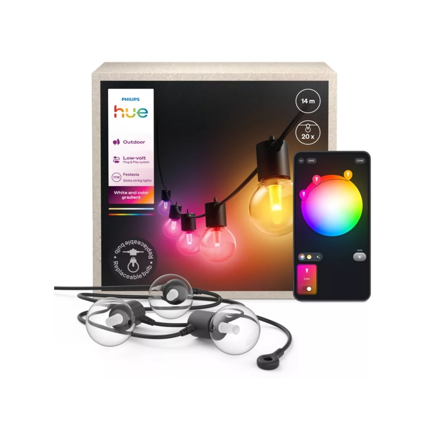 Philips - LED RGBW vanjski svjetlosni niz Hue FESTAVIA 20xLED 14m IP65 s mogućnošću prigušivanja