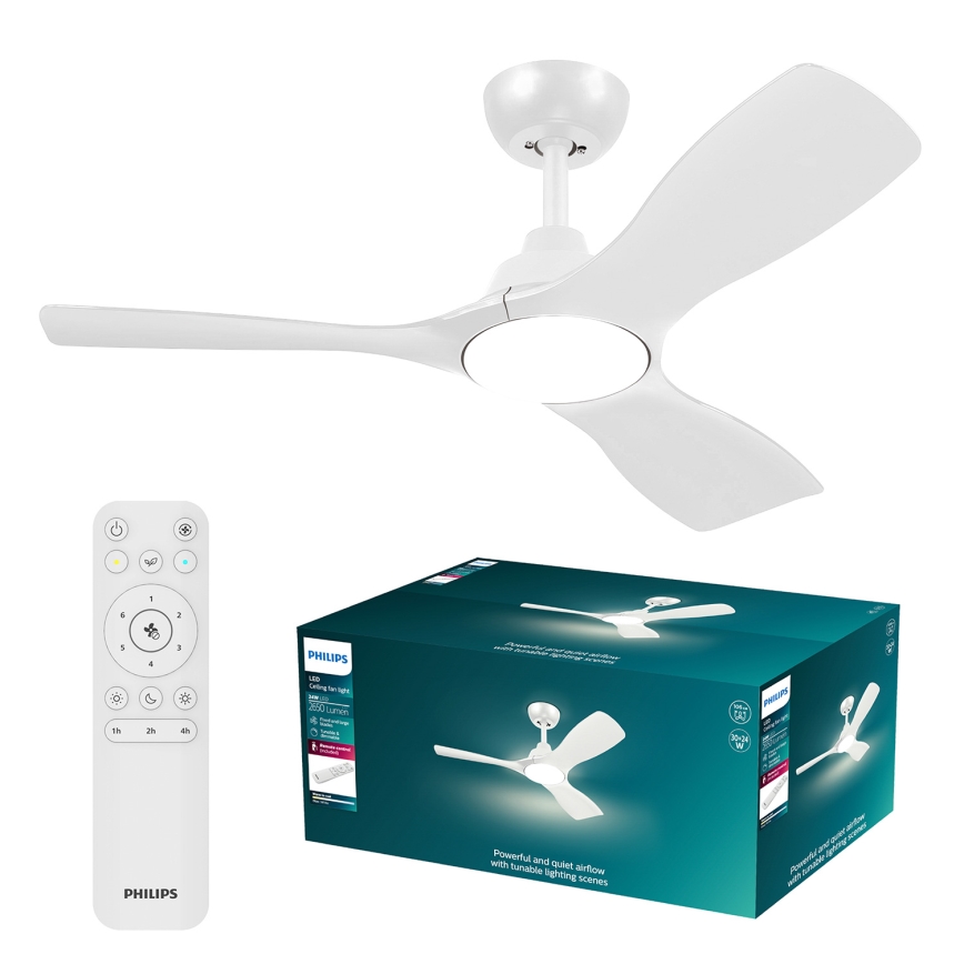 Philips - LED prigušivi stropni ventilator OLAS LED/24W/230V, promjer 106 cm, bijeli + daljinski upravljač