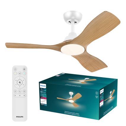 Philips - LED stropni ventilator OLAS s prigušivanjem LED/24W/230V, Ø106 cm, bijelo/smeđe + daljinski upravljač