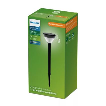 Philips - LED solarna svjetiljka sa senzorom KYNA LED/3,8W/3,7V 800 mAh 2700K IP44 crna