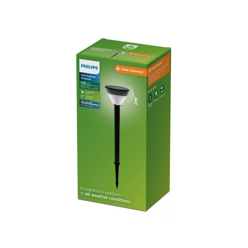 Philips - LED solarna svjetiljka sa senzorom KYNA LED/3,8W/3,7V 800 mAh 2700K IP44 crna
