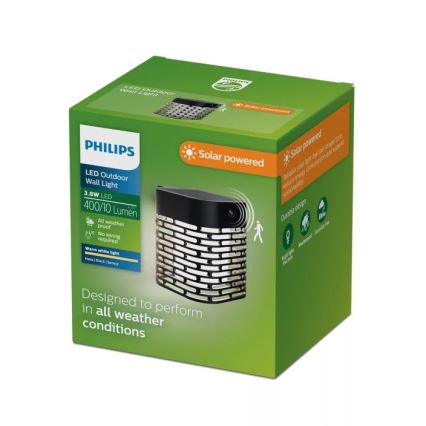 Philips - LED solarna zidna svjetiljka sa senzorom HARA LED/3,8W/3,7V 800 mAh 2700K IP44 crna