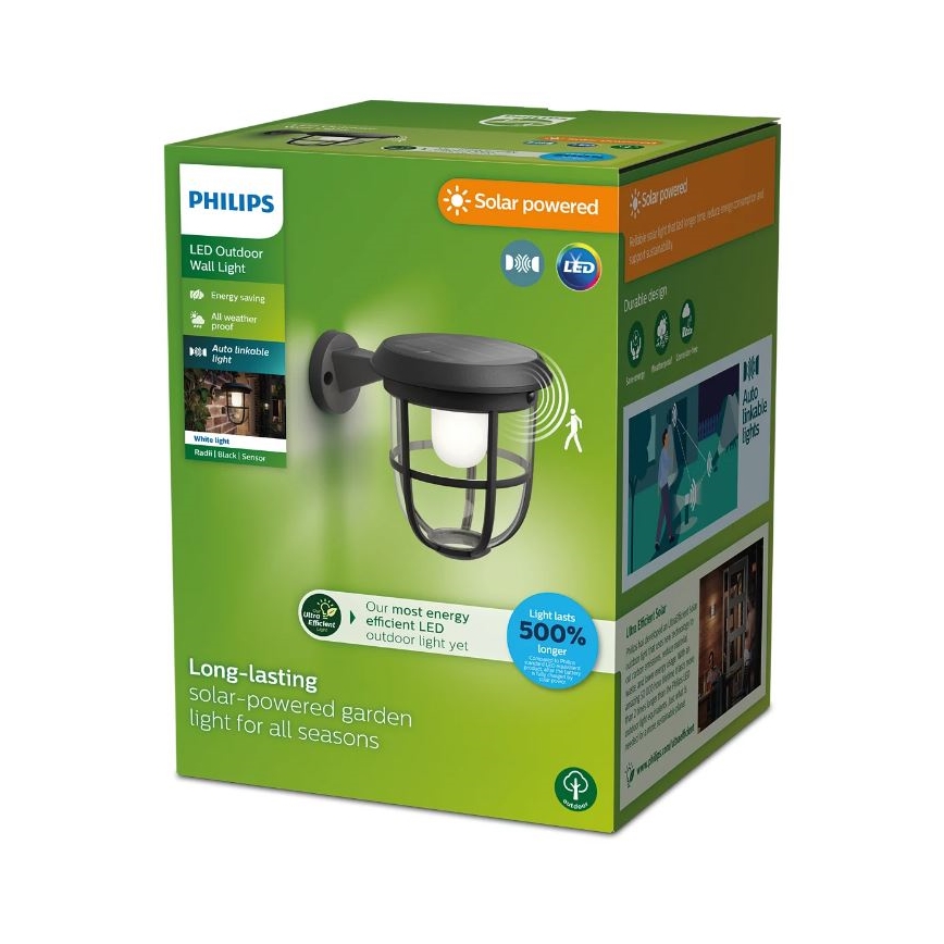 Philips - LED Solarna zidna svjetiljka sa senzorom RADII LED/1,3W/3,7V 3000K IP44