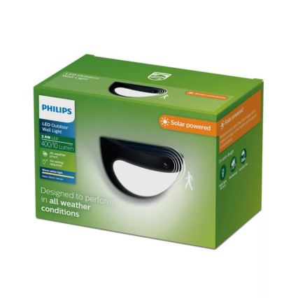 Philips - LED solarno zidno svjetlo sa senzorom SWYN LED/3,8W/3,7V 800 mAh 2700K IP44 crno