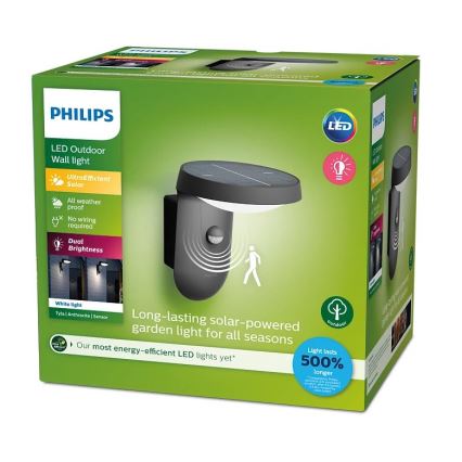 Philips - LED Solarna zidna svjetiljka sa senzorom za pokret i dan/noć LED/1,2W/4V 1800 mAh 3000K IP44