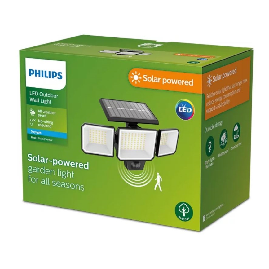 Philips -  LED Solarni zidni reflektor sa senzorom za pokret i dan/noć NYSIL 3xLED/8,7W/3,7V 2000 mAh IP65