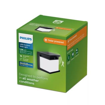 Philips - LED solarno zidno svjetlo s senzorom DIARA LED/3,8W/3,7V 800 mAh 2700K IP44 crna