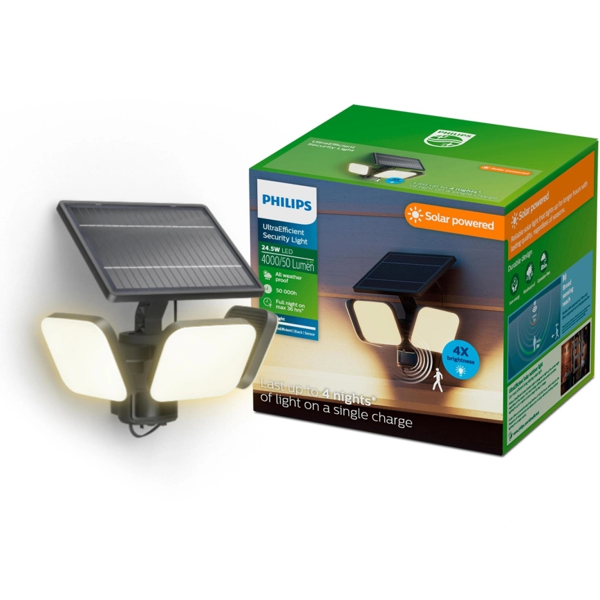 Philips - LED solarna zidna svjetiljka sa senzorom ZYREN LED/24,5W/3,7V 2600 mAh 3000K IP65