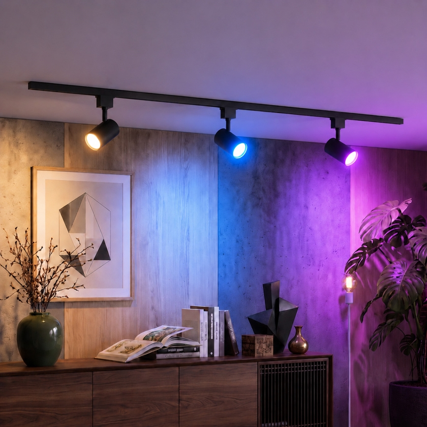 Philips - LED RGBW spot svjetiljka s mogućnošću prigušivanja za sustav tračnica EASYLINK HUE 3xGU10/4,7W/230V 2200-6500K 1m crna + Hue bridge
