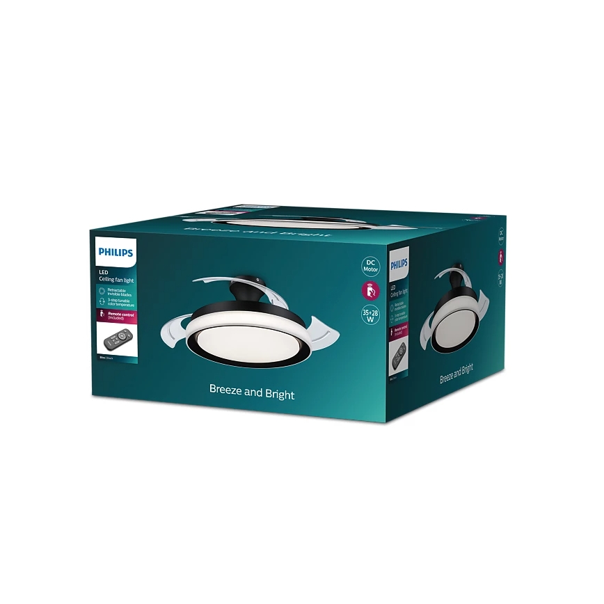Philips - LED stropna svjetiljka s ventilatorom BLISS LED/35W/230V 5500/4000/2700K crna + daljinski upravljač