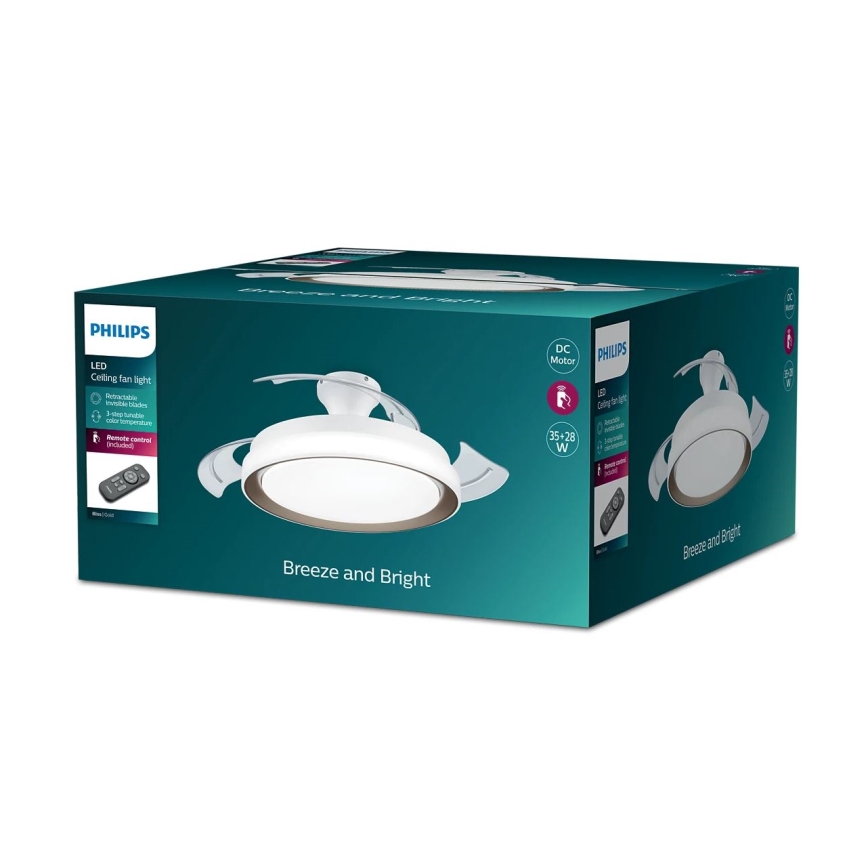 Philips-LED Stropna svjetiljka s ventilatorom LED/35W/230V 5500/4000/2700K + daljinski upravljač zlatna