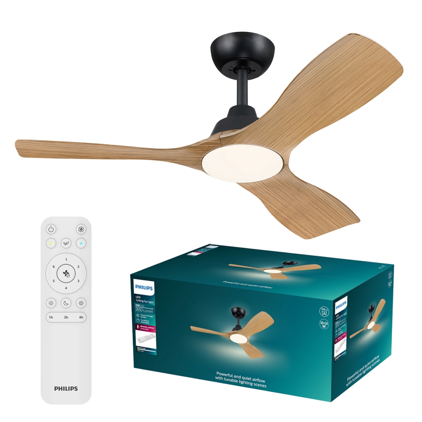 Philips - LED prigušivi stropni ventilator OLAS LED/24W/230V Ø 106 cm crna/smeđa + daljinski upravljač