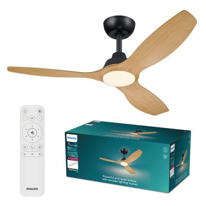 Philips - LED stropni ventilator s prigušivanjem OLAS LED/24W/230V Ø 132 cm crna/smeđa + daljinski upravljač