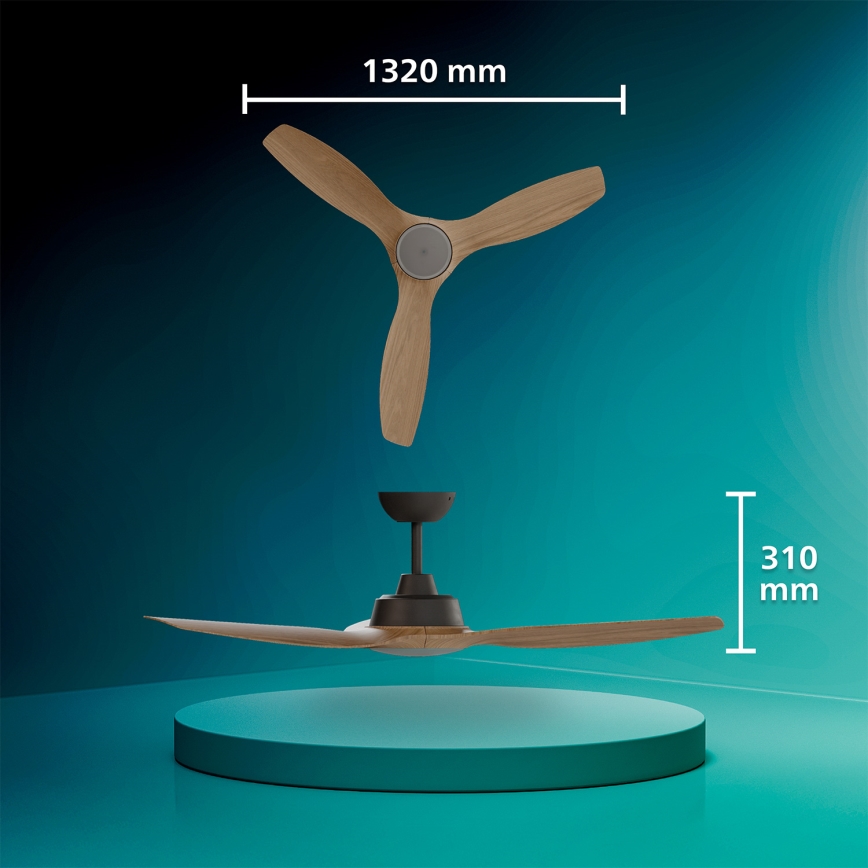 Philips - LED stropni ventilator s prigušivanjem OLAS LED/24W/230V Ø 132 cm crna/smeđa + daljinski upravljač