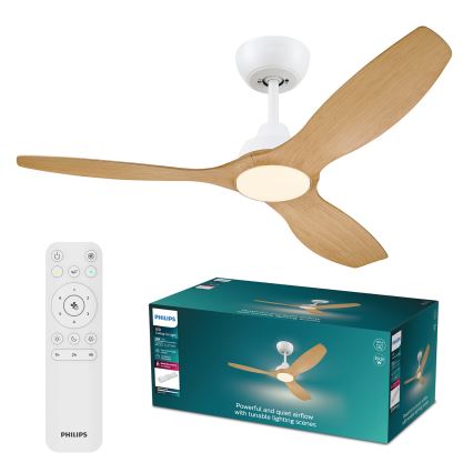 Philips - LED stropni ventilator s prigušivim osvjetljenjem OLAS LED/24W/230V promjer 132 cm bijela/smeđa + daljinski upravljač