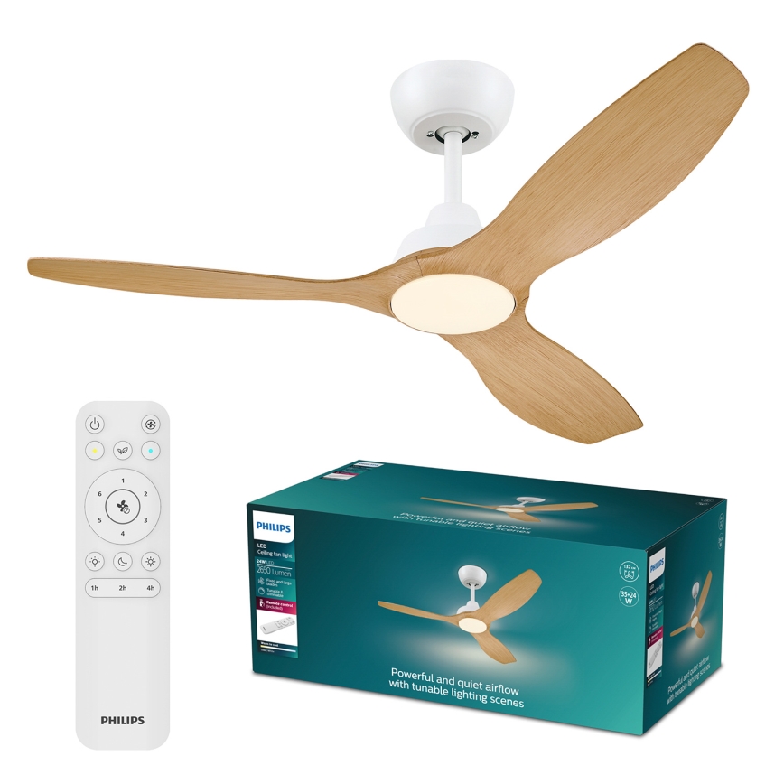 Philips - LED stropni ventilator s prigušivim osvjetljenjem OLAS LED/24W/230V promjer 132 cm bijela/smeđa + daljinski upravljač
