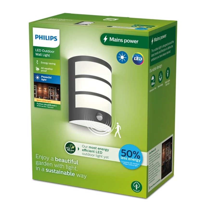 Philips - LED Vanjska zidna svjetiljka sa senzorom PYTHON LED/3,8W/230V IP44