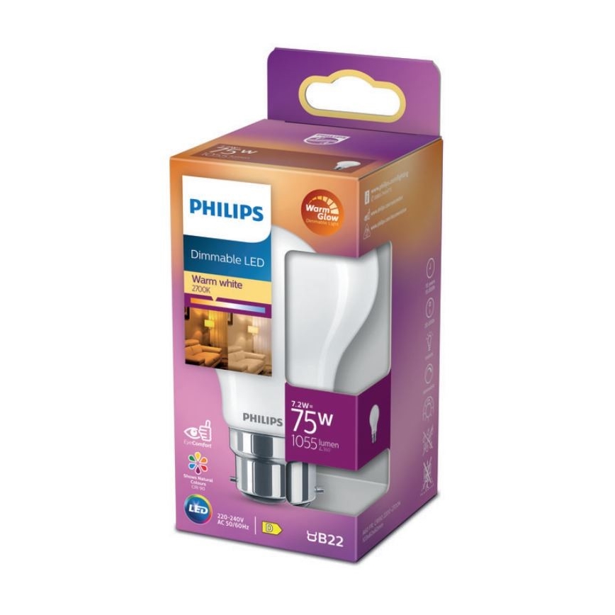 LED prigušivača Philips Warm Glow A60 B22/7,2W/230V 2200-2700K CRI 90