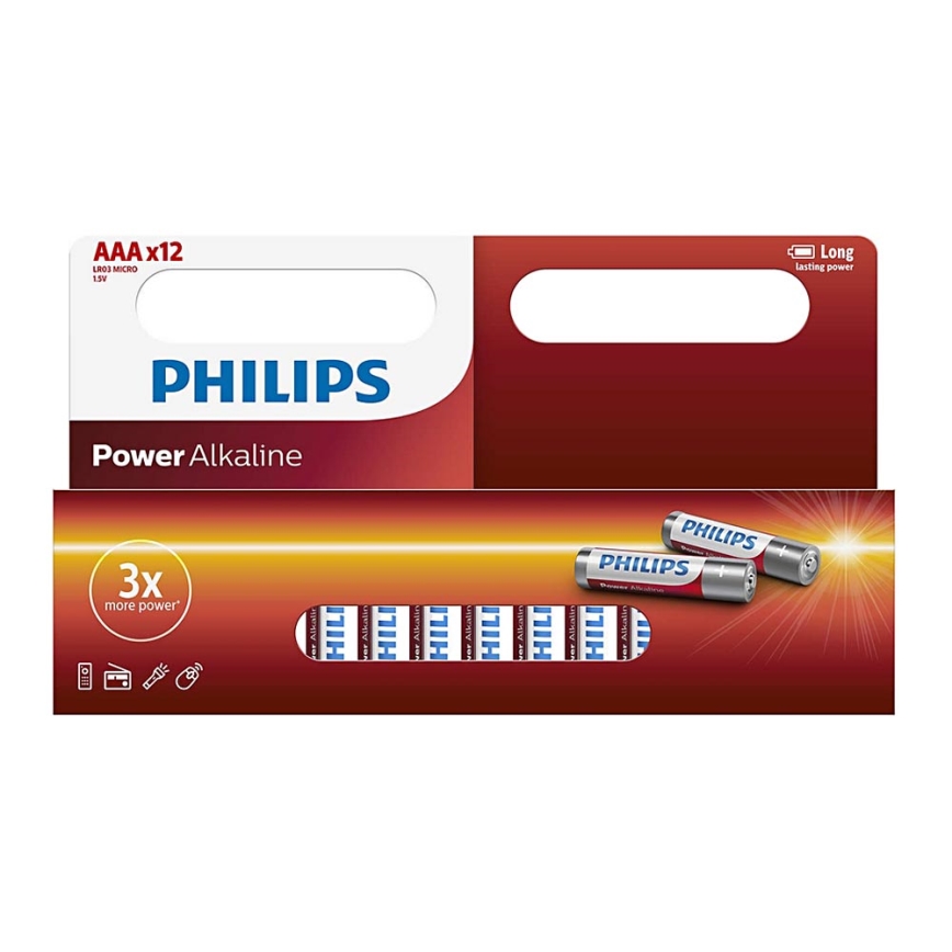 Philips LR03P12W/10 - 12 kom Alkalna baterija AAA POWER ALKALINE 1,5V 1150mAh