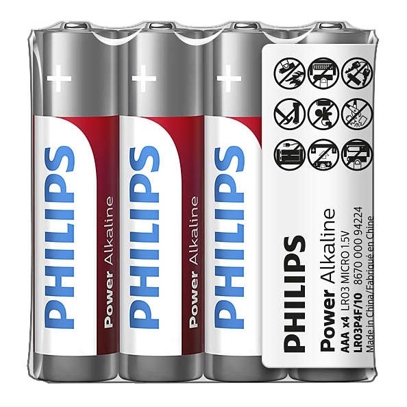 Philips LR03P4F/10 - 4 kmd Alkalna baterija AAA POWER ALKALINE 1,5V 1150mAh