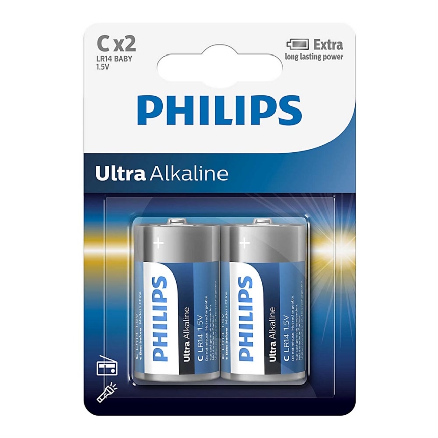 Philips LR14E2B/10 - 2 komada alkalne baterije C ULTRA ALKALINE 1,5V 7500mAh