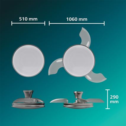 Philips - LED stropna svjetiljka s ventilatorom ATLAS LED/35W/230V s mogućnošću prigušivanja matni krom + daljinski upravljač