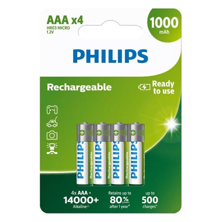 Philips R03B4RTU10/10 - 4 kom Punjiva baterija AAA NiMH/1,2V/1000 mAh