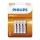 Philips R03L4B/10 - 4 kmd Cink-klorid baterija AAA LONGLIFE 1,5V 450mAh