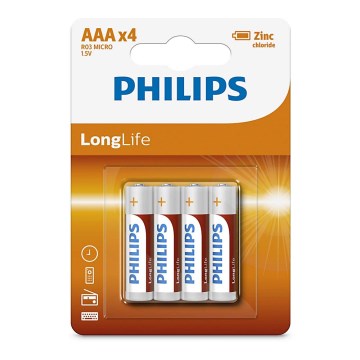Philips R03L4B/10 - 4 kom Zinkokloridna baterija AAA LONGLIFE 1,5V 450mAh