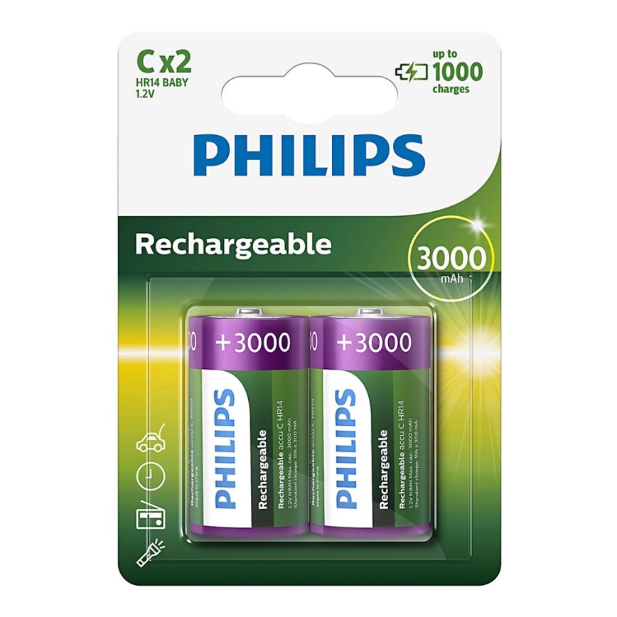 Philips R14B2A300/10 - 2 kom Punjiva baterija C MULTILIFE NiMH/1,2V/3000 mAh