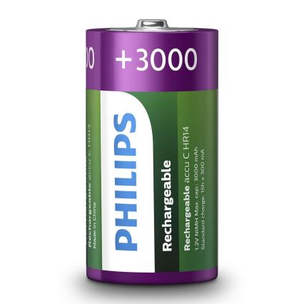 Philips R14B2A300/10 - 2 kom Punjiva baterija C MULTILIFE NiMH/1,2V/3000 mAh