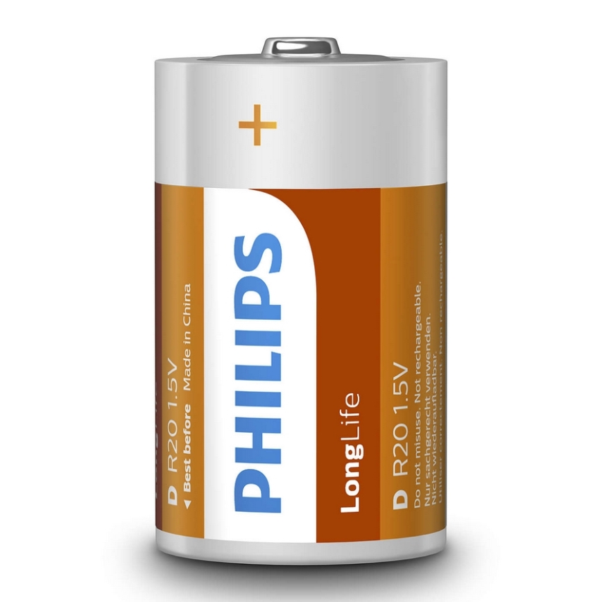 Philips R20L2B/10 - 2 kom Cink-kloridna baterija D LONGLIFE 1,5V 5000mAh