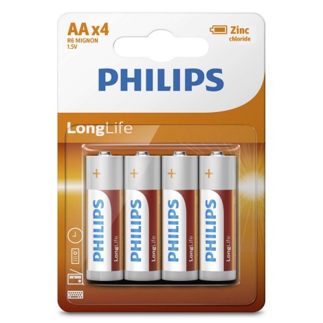 Philips R6L4B/10 - 4 kmd Cink-klorid baterija AA LONGLIFE 1,5V