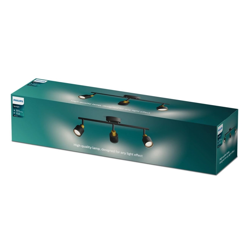 Philips - Reflektorska svjetiljka NIALL 3xGU10/5W/230V crna/mesing