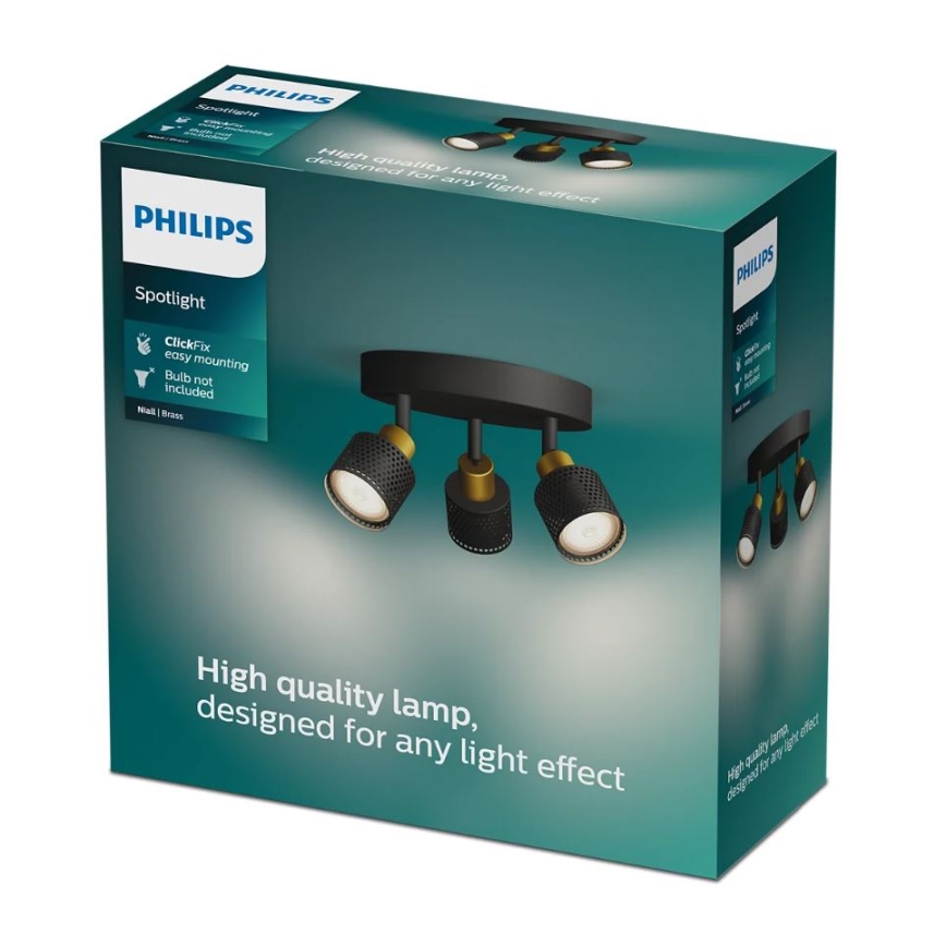 Philips - Reflektorska svjetiljka NIALL 3xGU10/5W/230V crna/mesing