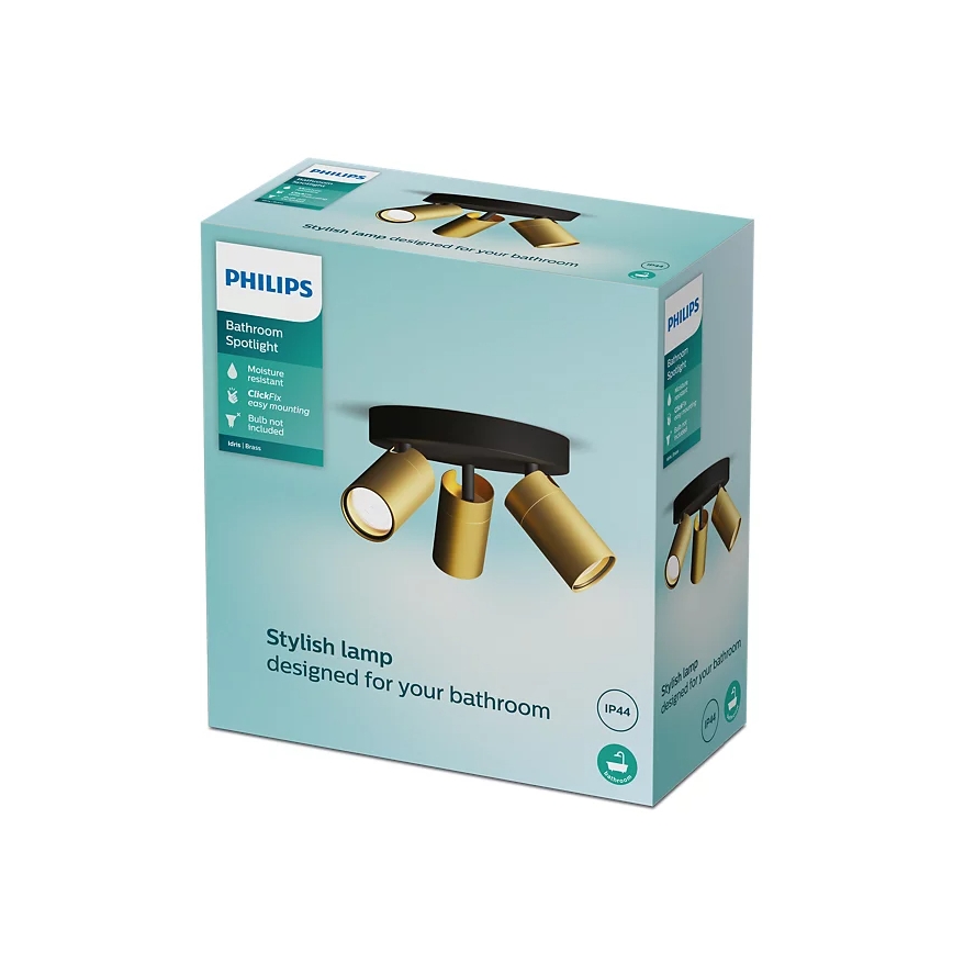 Philips - Reflektorska svjetiljka za kupaonicu IDRIS 3xGU10/5W/230V IP44 crna/zlatna