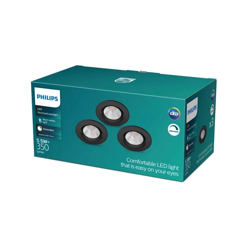 Philips - SET 3x LED Prigušiva ugradbena svjetiljka SPARKLE LED/5,5W/230V 2700K crna