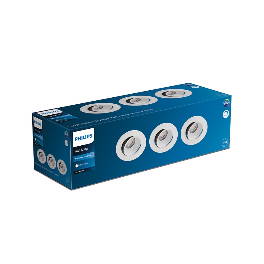 Philips - SET 3x LED Prigušiva ugradbena svjetiljka za kupaonicu ABROSA LED/9W/230V IP44
