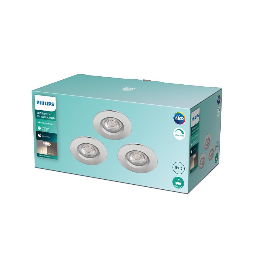 Philips - SET 3x LED Prigušiva svjetiljka za kupaonicu DIVE LED/5W/230V IP65