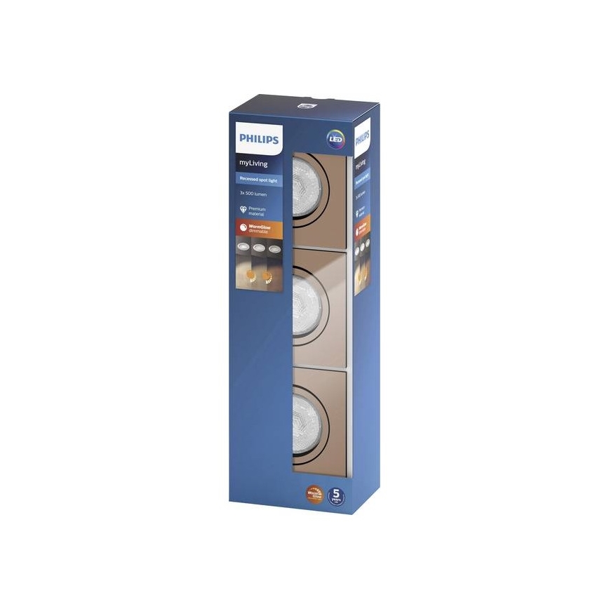 Philips 50393/05/P0 - SET 3x LED Prigušiva ugradbena svjetiljka SHELLBARK 1xLED/4,5W/230V 2200-2700K