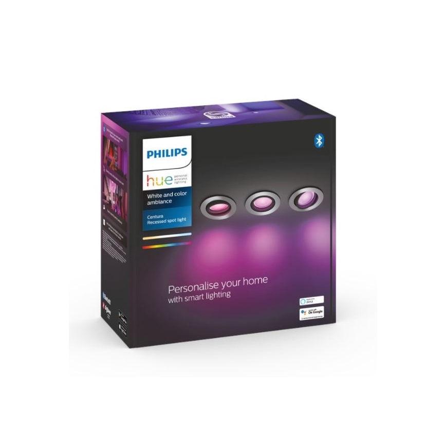 Philips - SET 3x LED RGB Prigušiva ugradbena svjetiljka Hue CENTURA 1xGU10/5,7W/230V 2000-6500K