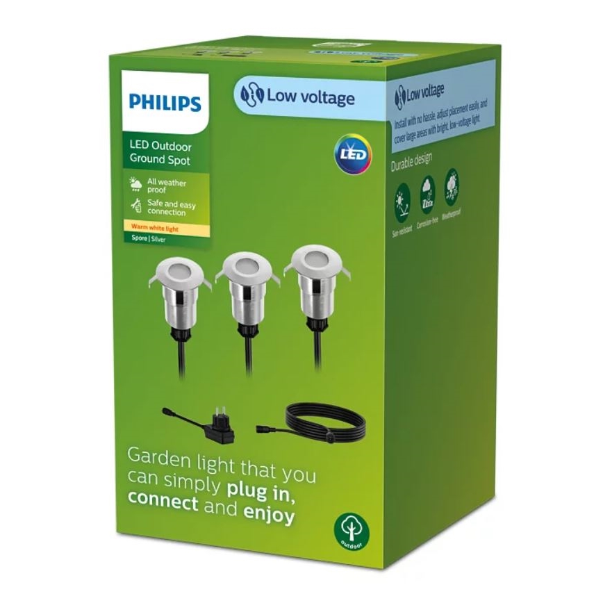 Philips - SET 3x LED Ugradbena vanjska svjetiljka SPORE LED/1W/24/230V IP67