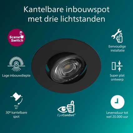 Philips - Set od 3 prigušive ugradne LED svjetiljke CILANTRO LED/5W/230V 4000K crne