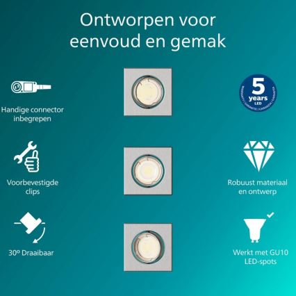Philips - SET 3x ugradna svjetiljka PERIDOT 1xGU10/7W/230V srebrna