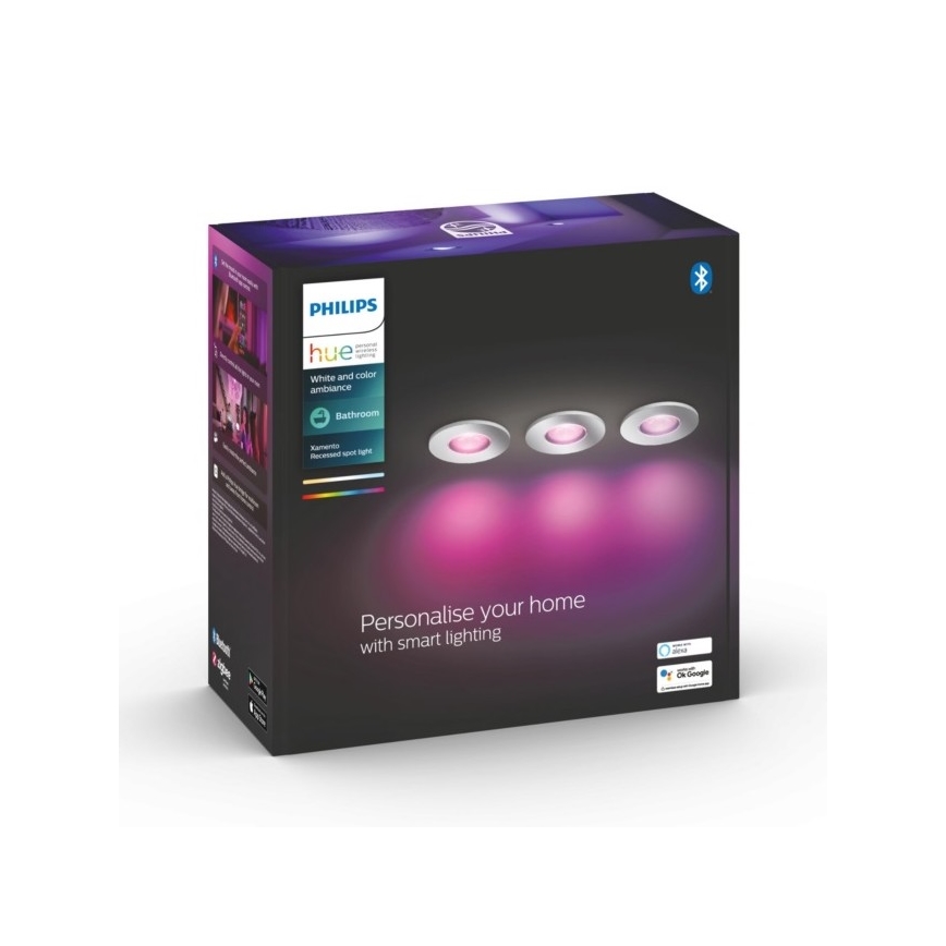 Philips - SET 3xLED RGB Prigušiva svjetiljka za kupaonicu Hue XAMENTO 1xGU10/5,7W/230V IP44 2000-6500K