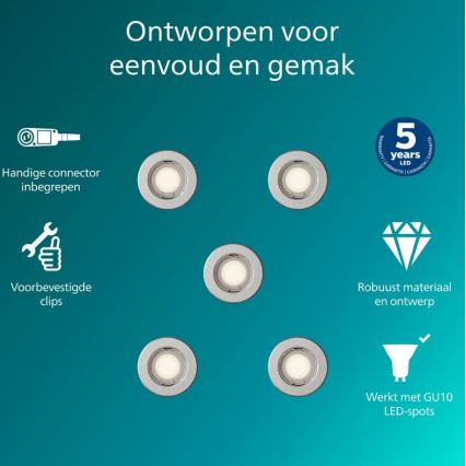 Philips - SET 5x ugradna stropna svjetiljka PERIDOT 1xGU10/7W/230V srebrna