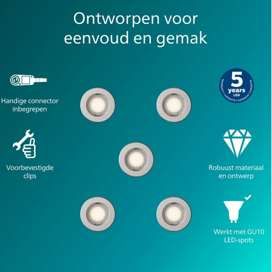 Philips - SET 5x ugradna stropna svjetiljka PERIDOT 1xGU10/7W/230V srebrna