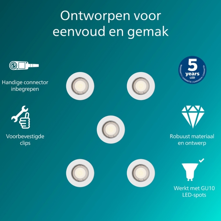 Philips - SET 5x ugradnih svjetiljki PERIDOT 1xGU10/7W/230V bijela