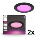 Philips - Set od 2 kom LED RGBW s mogućnošću prigušivanja, kupaonsko stropno ugradno svjetlo Hue SLIM LED/12W/230V 2000-6500K crno IP44